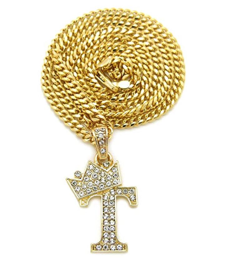 Custom Name Crown Letter Necklace Gold Color Metal Alloy Simulated Diamond Rope Hip Hop Jewelry King Letter Pendant