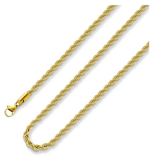 2.5 mm Rope Necklace Twist Chain Braided Hip Hop Jewelry Stainless Steel Silver Gold Tone 16 - 30in.