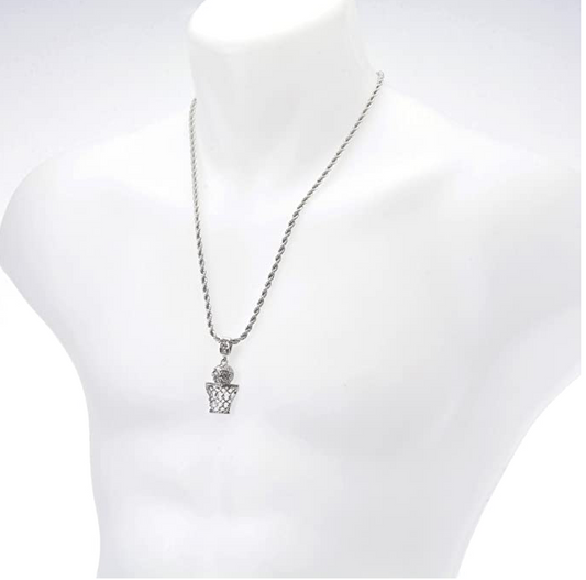 Basketball Diamond Necklace Chain Iced Out Rim Net Pendant Cuban Link Necklace Silver Color Metal Alloy