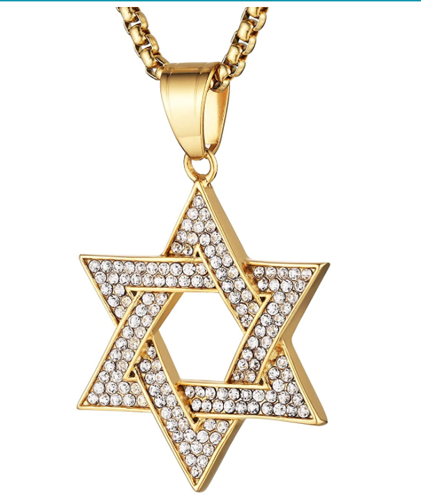 Star Of David Necklace Star Chain Jewish Star Necklace Hebrew 6 Point Star Silver Diamond Stainless Steel 24in.