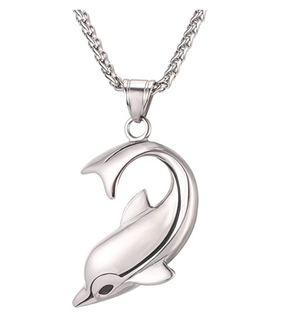 925 Sterling Silver Dolphin Pendant Black Gold Necklace Island Dolphin Beach Jewelry Chain Birthday Gift 22in.