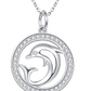 Diamond Dolphin Medallion Circle Pendant Necklace Island Dolphin Beach Jewelry Chain 925 Sterling Silver Birthday Gift 18in.