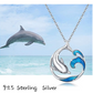 Blue Water Wave Dolphin Pendant Necklace Island Dolphin Beach Jewelry Chain 925 Sterling Silver Birthday Gift 20in.