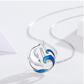 Blue Water Wave Dolphin Pendant Necklace Island Dolphin Beach Jewelry Chain 925 Sterling Silver Birthday Gift 20in.