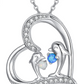 Diamond Heart Blue Dolphin Pendant Necklace Island Dolphin Beach Jewelry Chain 925 Sterling Silver Birthday Gift 20in.