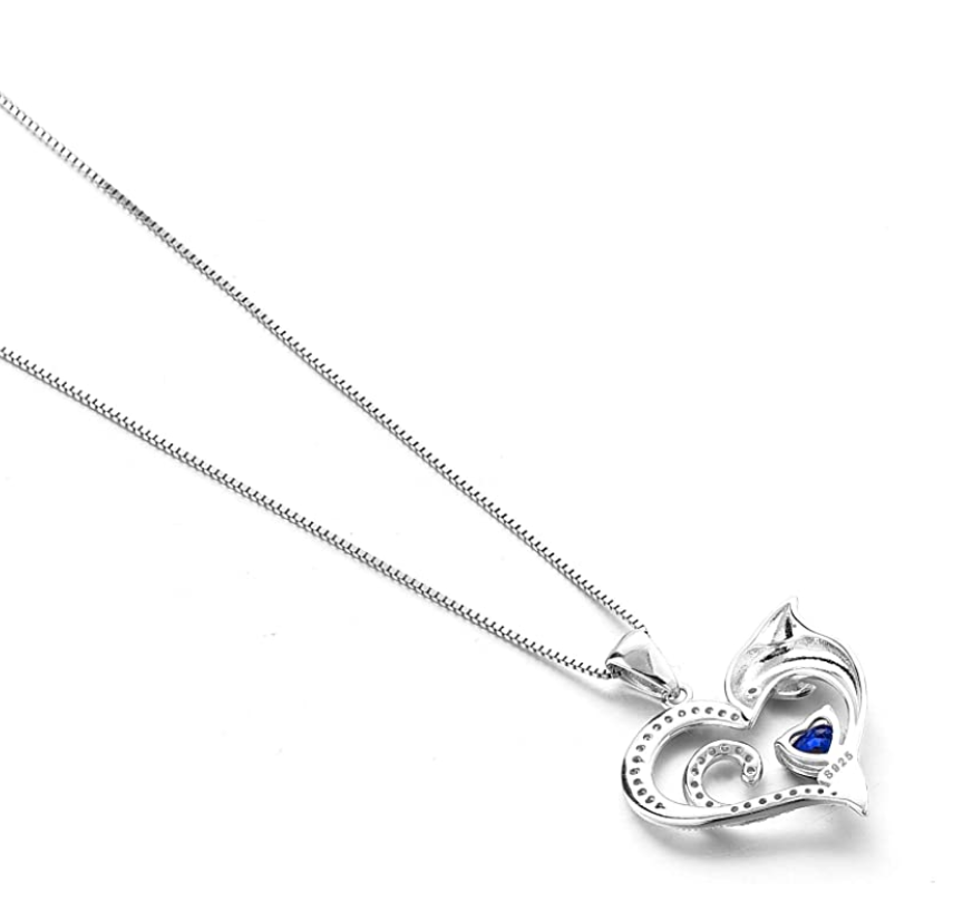 Blue Diamond Heart Dolphin Pendant Necklace Island Dolphin Beach Jewelry Tropical Chain 925 Sterling Silver Birthday Gift 20in.