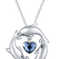Three Dolphin Family Necklace Blue Heart Diamond Pendant Island Dolphin Beach Jewelry Tropical Chain Birthday Gift 925 Sterling Silver 18in.