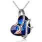Two Dolphin Blue Heart Necklace Pendant Island Dolphin Beach Jewelry Tropical Chain Birthday Gift 925 Sterling Silver 18in.