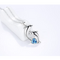 Blue Diamond Heart Dolphin Necklace Pendant Island Two Dolphin Beach Jewelry Tropical Chain Birthday Gift 925 Sterling Silver 20in.