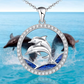 Dolphin Family Necklace Blue Water Pendant Island Dolphin Beach Memorial Jewelry Tropical Chain Birthday Gift 925 Sterling Silver 20in.