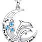 Crescent Moon Dolphin Love Necklace Blue Water Pendant Island Dolphin Beach Memorial Jewelry Tropical Chain Birthday Gift 925 Sterling Silver 20in.
