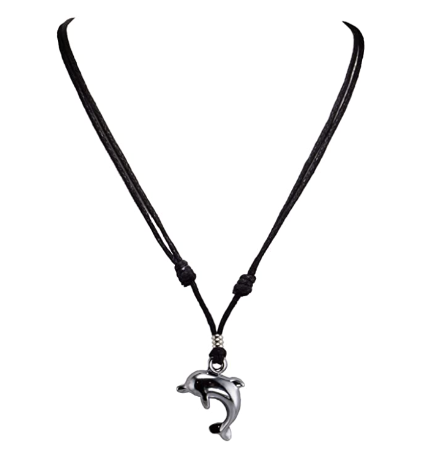 Dolphin Pendant Black Rope Necklace Dolphin Jewelry Beach Chain Birthday Gift.
