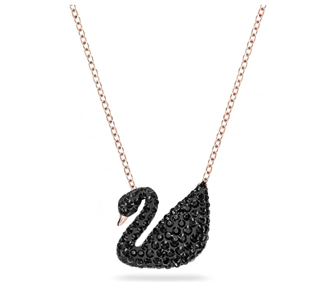 Black Swan Necklace Pendant Island Diamond Crystal Swan Jewelry Tropical Chain Birthday Gift 925 Sterling Silver 18in.