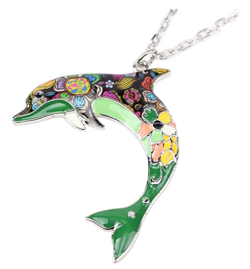 Dolphin Pendant Necklace Colorful Flower Dolphin Jewelry Chain Birthday Gift 925 Sterling Silver