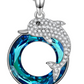 Diamond Dolphin Pendant Blue Necklace Island Dolphin Beach Jewelry Chain Birthday Gift 925 Sterling Silver 18in.
