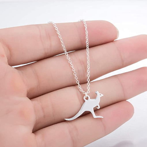 Small Kangaroo Necklace Rose Gold Kangaroo Hopping Pendant Silver Australian Jewelry Dainty Chain Birthday Gift 18in.