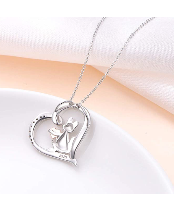 Diamond Kangaroo Heart Necklace Rose Gold Love Kangaroo Family Pendant Mother & Child Australian Jewelry Chain Birthday Gift 925 Sterling Silver 20in.