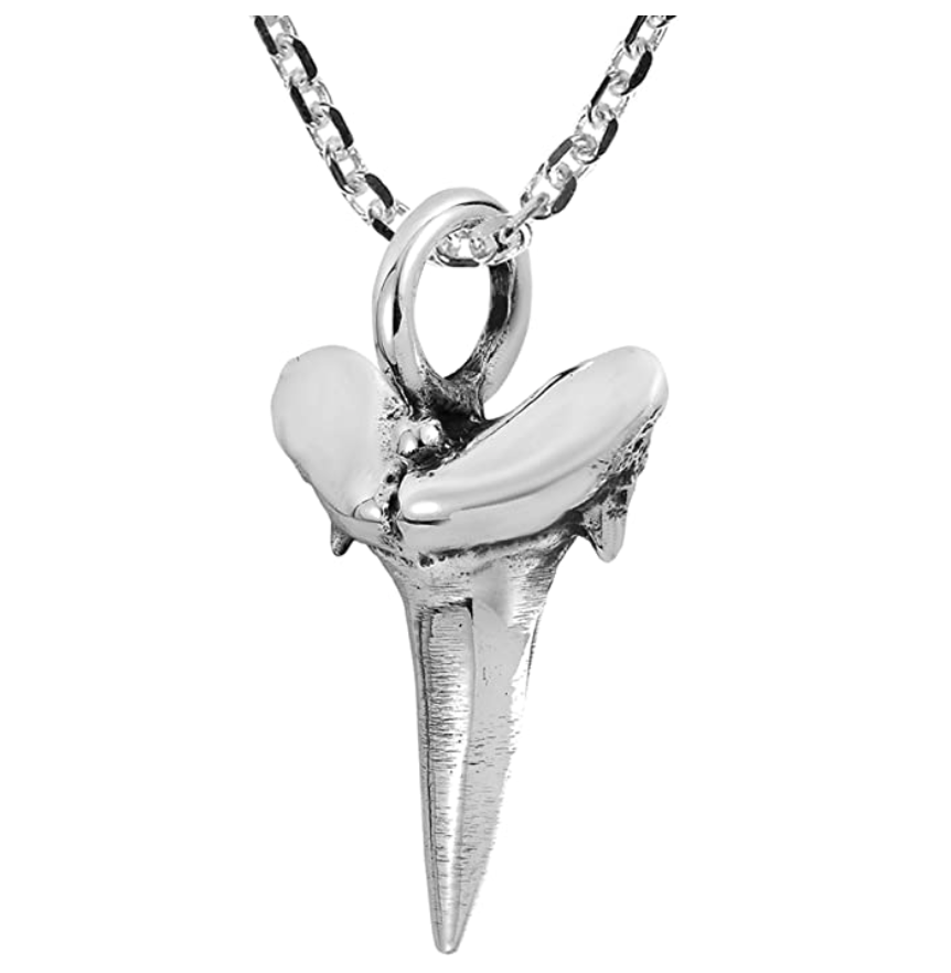 925 Sterling Silver Shark Tooth Pendant Necklace Shark Tooth Charm Chain Birthday Gift 18in.