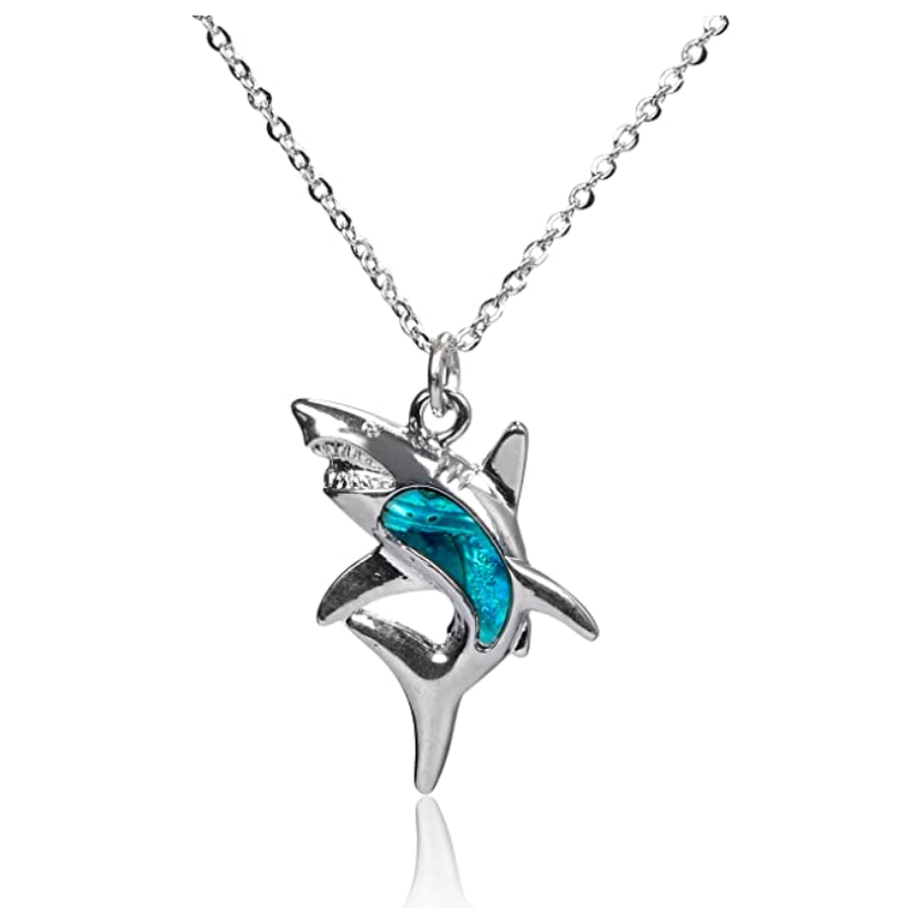 Blue Opal Shark Rope Necklace Pendant Shark Charm Birthday Gift Chain 18in.