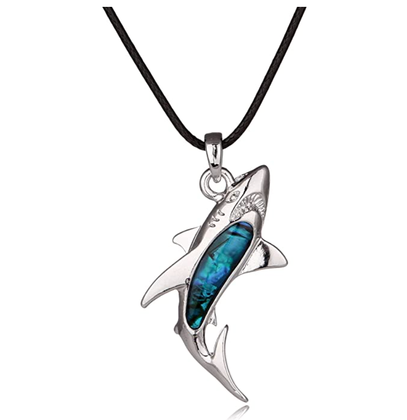 Blue Opal Shark Necklace Pendant Shark Charm Chord Chain 18in.