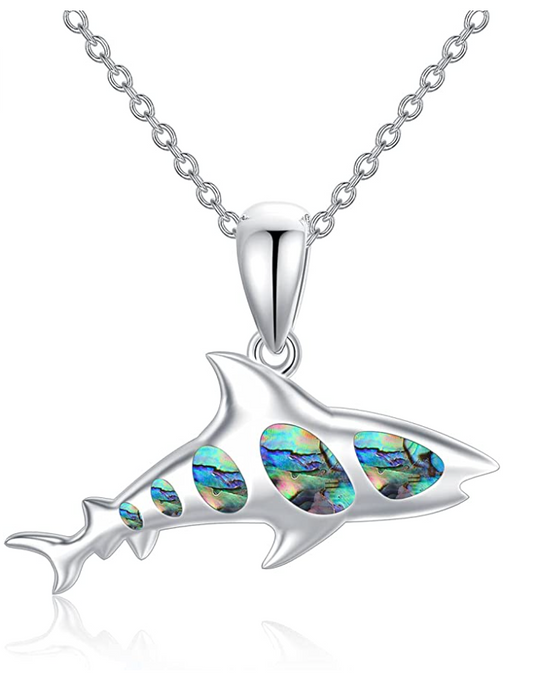 Cute Blue Opal Shark Necklace Pendant Shark Charm Chain 20in.