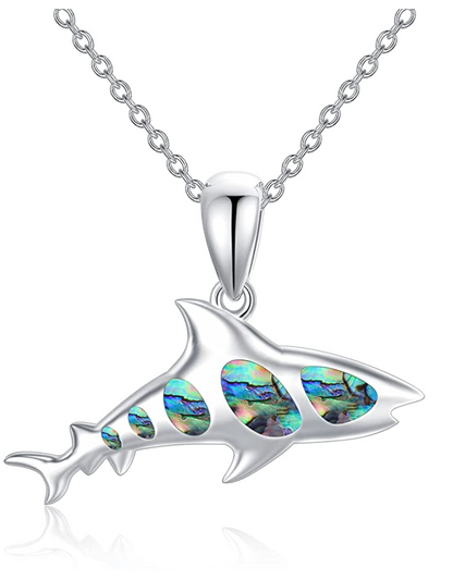 Cute Blue Opal Shark Necklace Pendant Shark Charm Chain 20in.