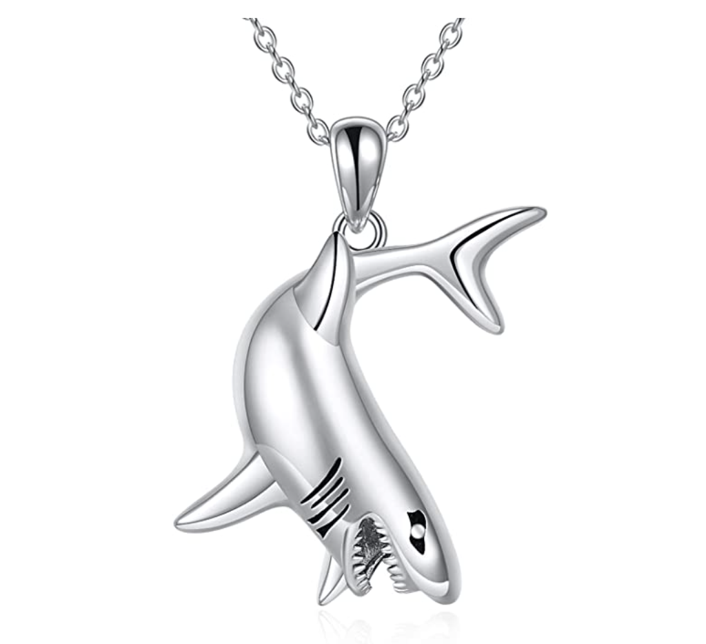 Shark Necklace Pendant Shark Swimming Charm Birthday Gift 925 Sterling Silver Chain 20in.