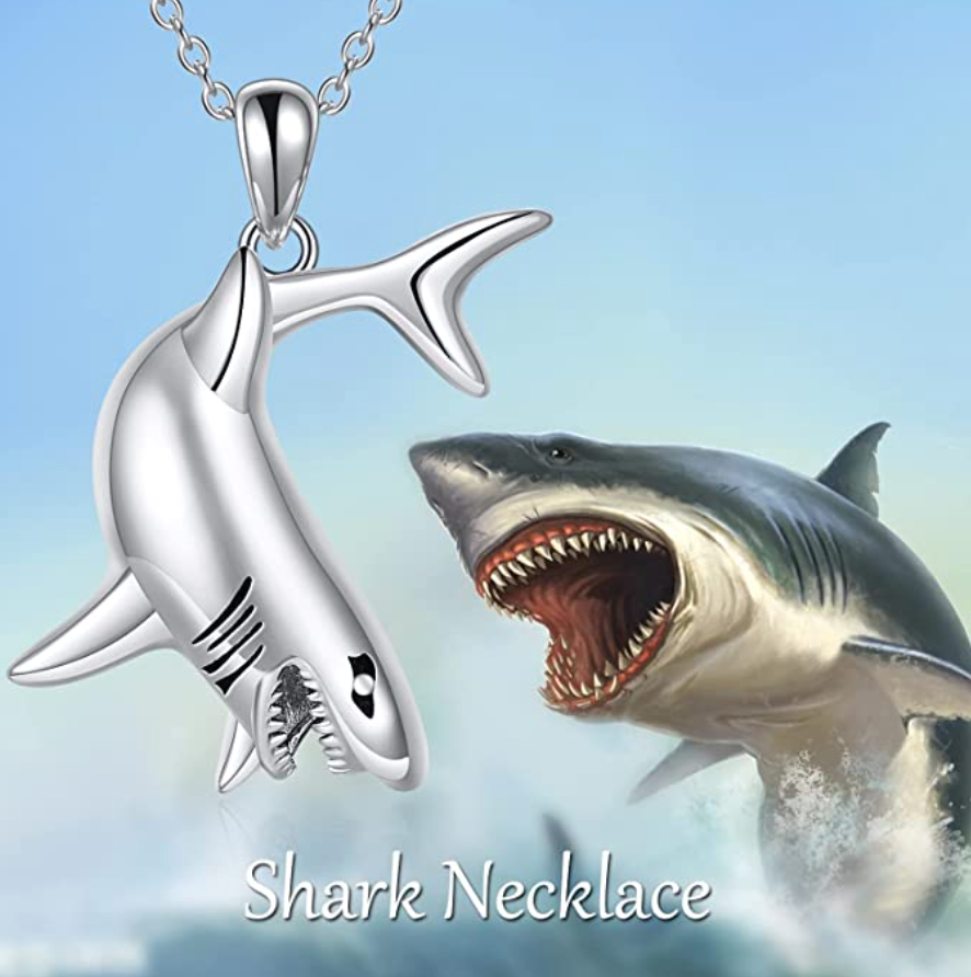 Shark Necklace Pendant Shark Swimming Charm Birthday Gift 925 Sterling Silver Chain 20in.