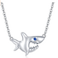Cute Shark Necklace Pendant Blue Diamond Shark Jewelry Charm Birthday Gift 925 Sterling Silver Chain 20in.