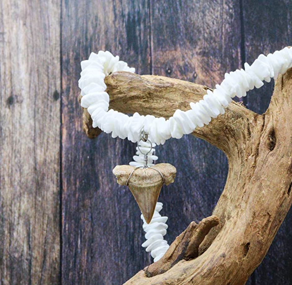 Puka Shells Natural Shark Tooth Pendant Beaded Rope Cord Hawaiian Necklace Lucky Shark Tooth Charm Chain Birthday Gift 18 - 22in.