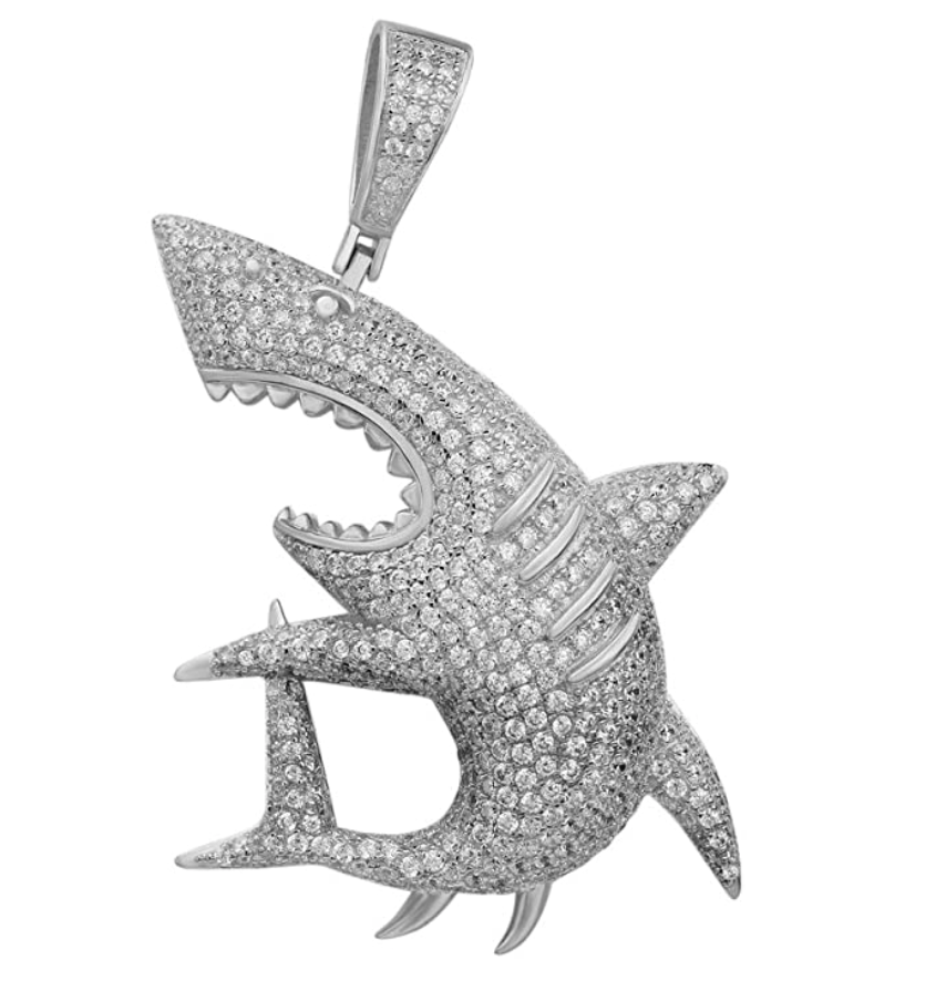 Diamond Shark Pendant Necklace Shark Jewelry Charm Iced Out 925 Sterling Silver