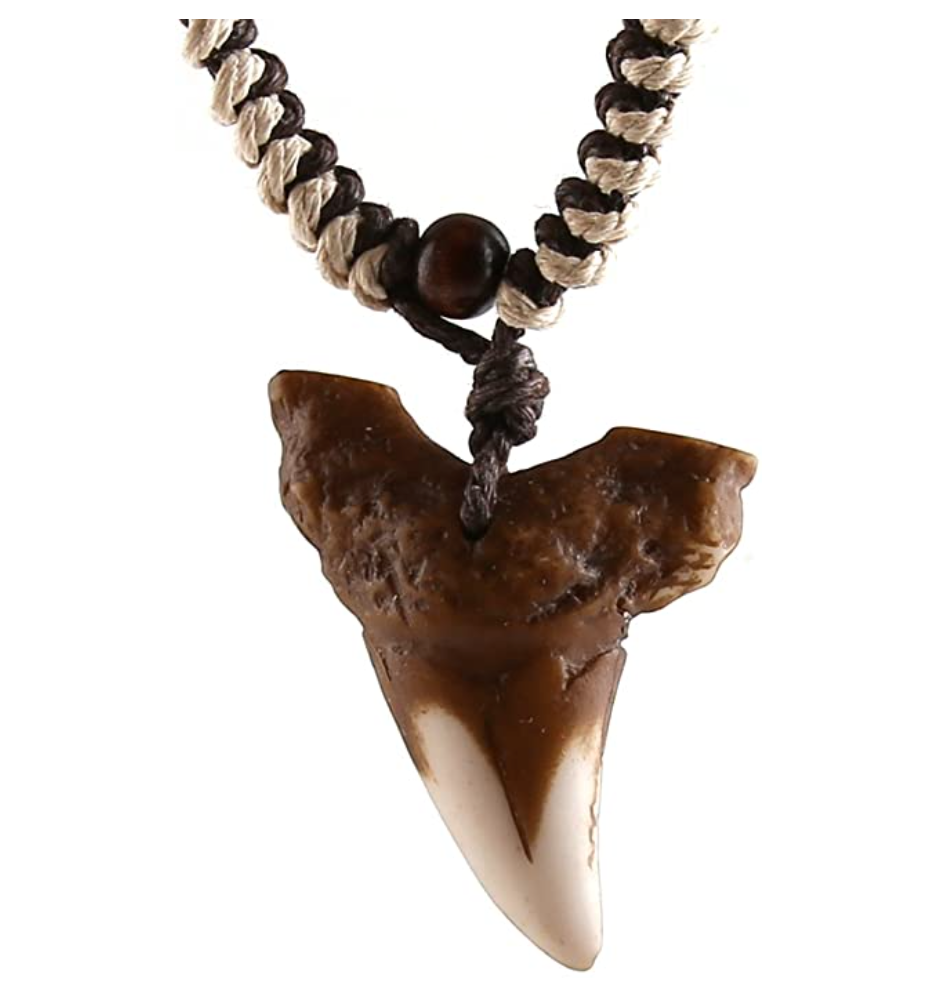 Hawaiian Natural Shark Tooth Pendant Beaded Rope Cord Necklace Lucky Shark Tooth Fossil Bone Charm Chain Birthday Gift 18 - 30in.