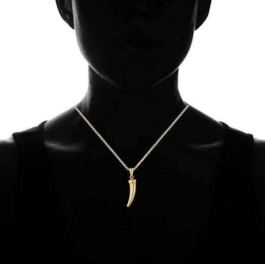 Mens & Womens Gold Shark Tooth Pendant Surfer Jewelry Hunter Wolf Tooth Necklace Lucky Charm Chain Birthday Gift 18- 24in.