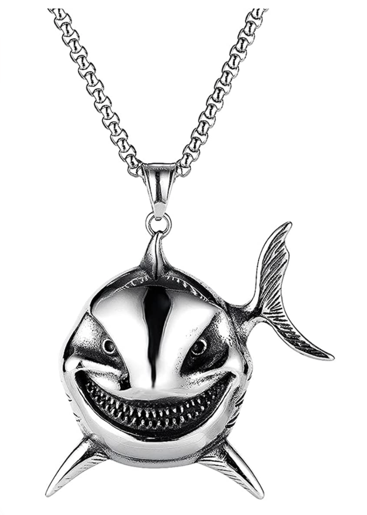 Stainless Steel Shark Pendant Shark Necklace Biker Jewelry Silver Chain 24in.