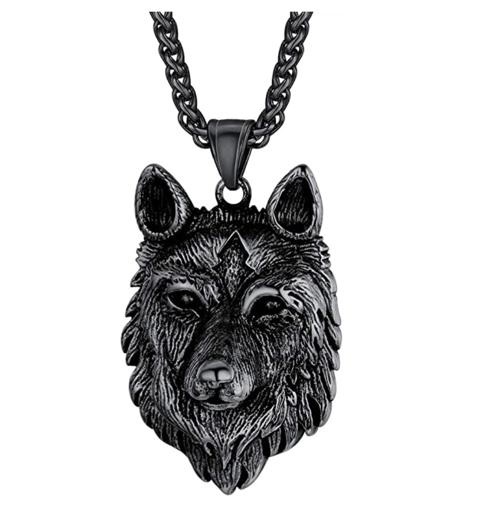 Gold Wolf Head Pendant Hunter Jewelry Wolf Necklace Silver Black Stainless Steel Chain Birthday Gift 24in.
