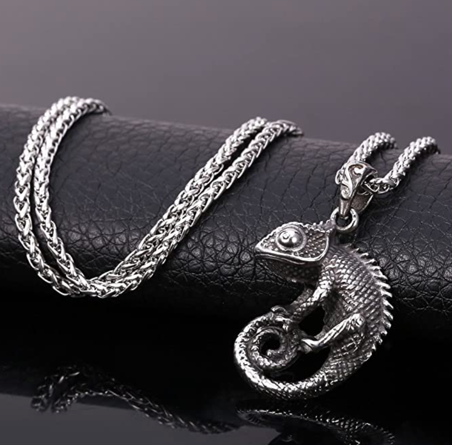 Silver Chameleon Pendant Jewelry Chameleon Gold Stainless Steel Chain Birthday Gift 24in.