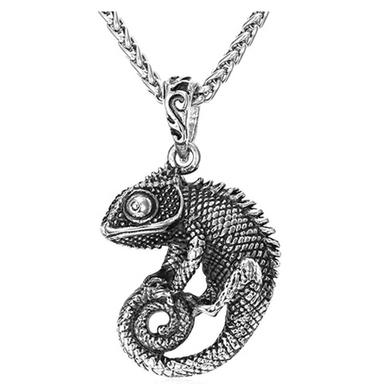 Silver Chameleon Pendant Jewelry Chameleon Gold Stainless Steel Chain Birthday Gift 24in.