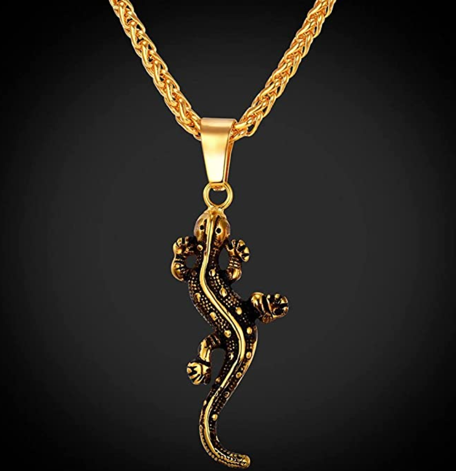Gold Lizard Pendant Jewelry Lizard Stainless Steel Chain Birthday Gift 24in.