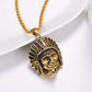 Gold Indian Head Pendant Native American Aztec Jewelry Indian Tribe Leader Silver Stainless Steel Chain Birthday Gift 22in.