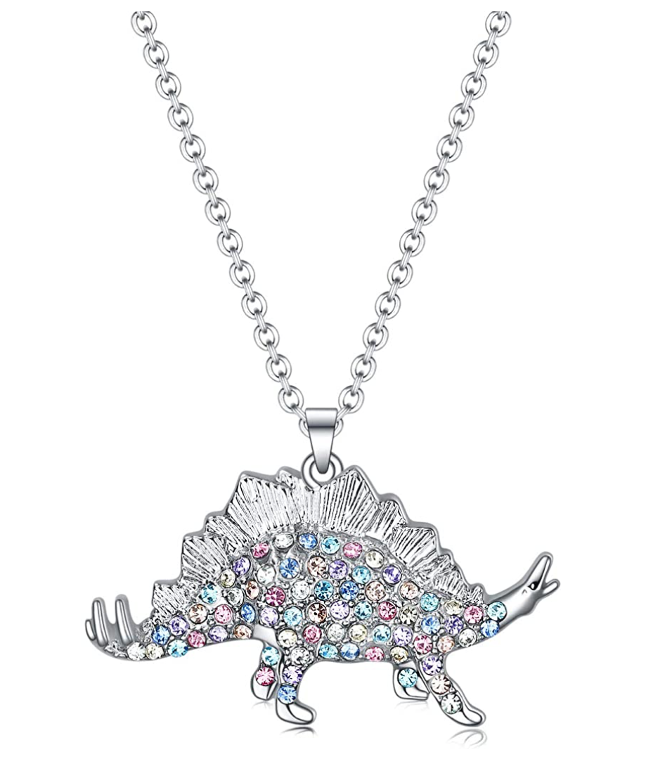 Girls Womens Dinosaur Pendant Dinosaur Chain Jewelry Crystal Diamond Charm Necklace Birthday Gift 18in.