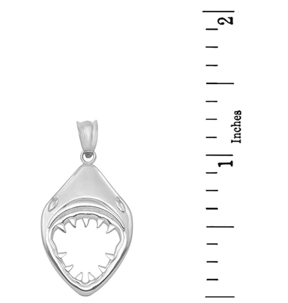 Jaws Shark Head Pendant Open Mouth Shark Jewelry Necklace 925 Sterling Silver Chain 22in.
