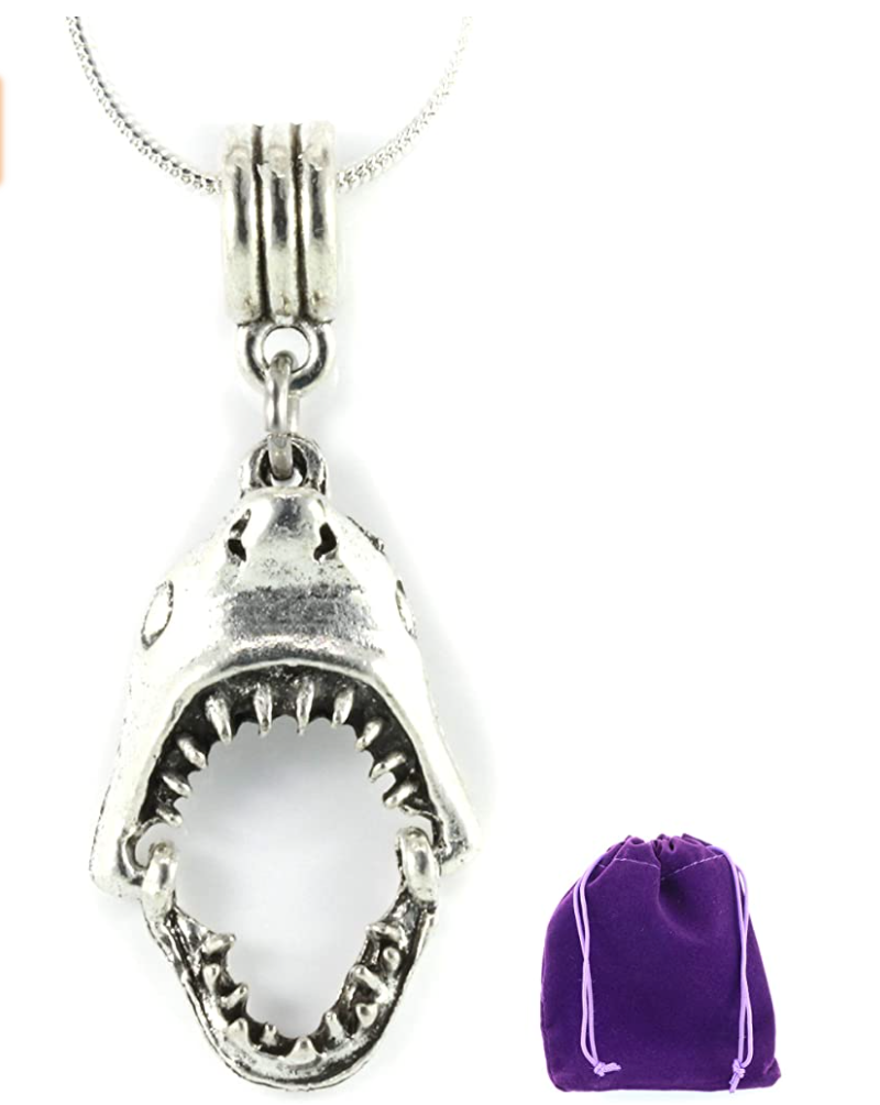 Movable Jaws Shark Head Pendant Open Mouth Shark Jewelry Necklace Chain 22in.
