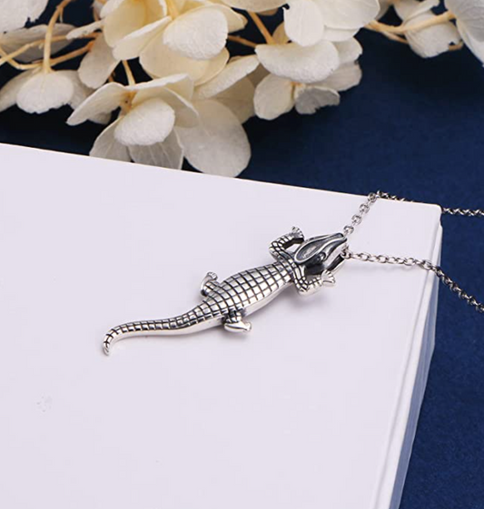 Alligator Pendant Crocodile Necklace Lizard Charm Gator Jewelry Birthday Gift 925 Sterling Silver Chain 20in.