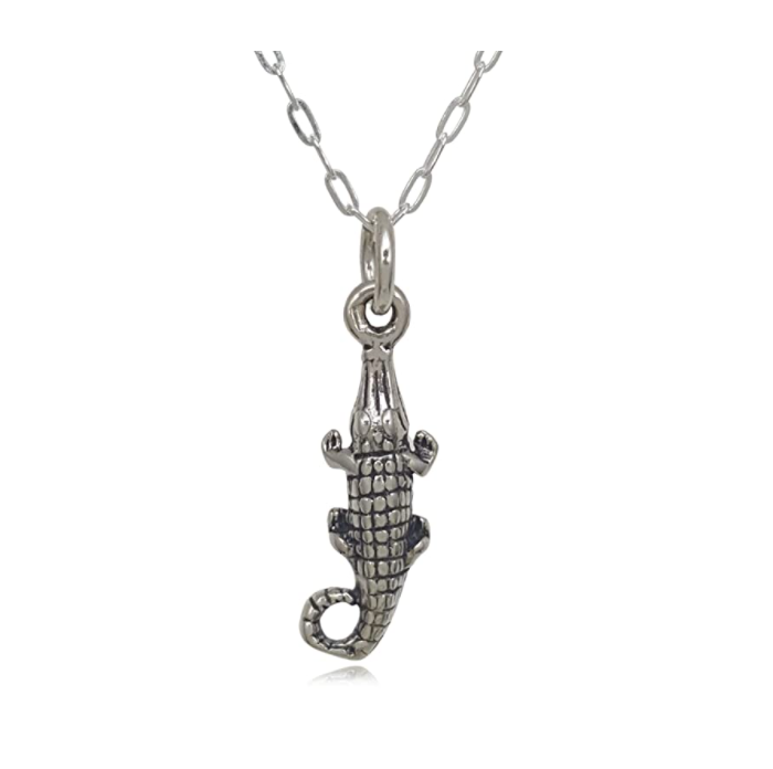 Cute Small Alligator Pendant Crocodile Necklace Lizard Chain Charm Gator Jewelry Birthday Gift 925 Sterling Silver 18in.