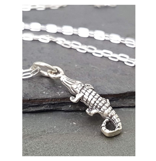 Cute Small Alligator Pendant Crocodile Necklace Lizard Chain Charm Gator Jewelry Birthday Gift 925 Sterling Silver 18in.