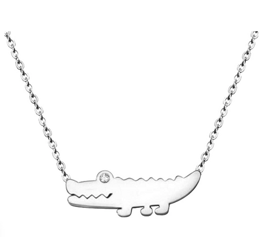 Cute Dainty Alligator Pendant Crocodile Necklace Diamond Small Lizard Charm Gator Jewelry Birthday Gift Stainless Steel 18in.