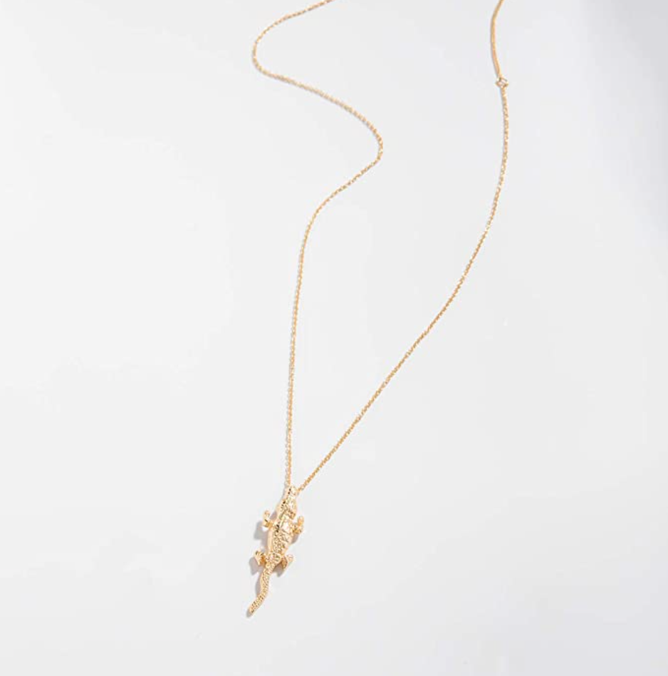 Gold Cute Dainty Crocodile Necklace Alligator Pendant Chain Small Lizard Charm Gator Jewelry Birthday Gift 20in.