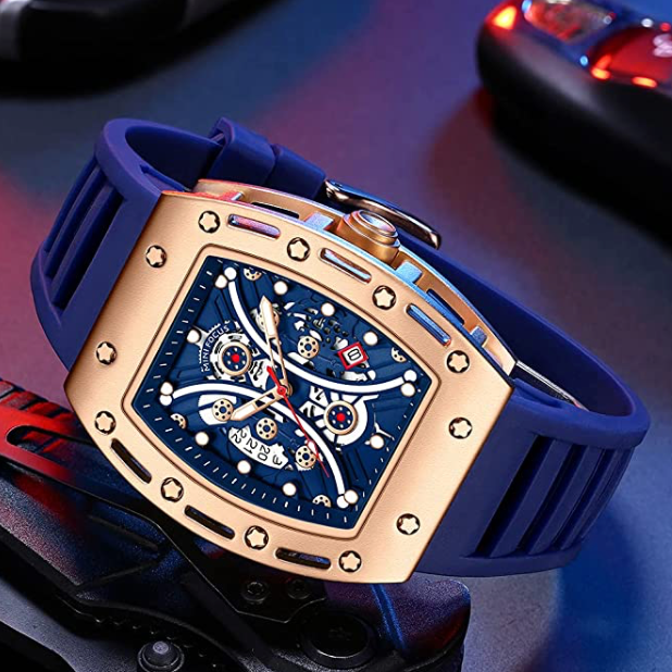 Blue Red Black Silicone Band Watch Silver Gold Watch Luxury Sports Dress Watch Rubber Band