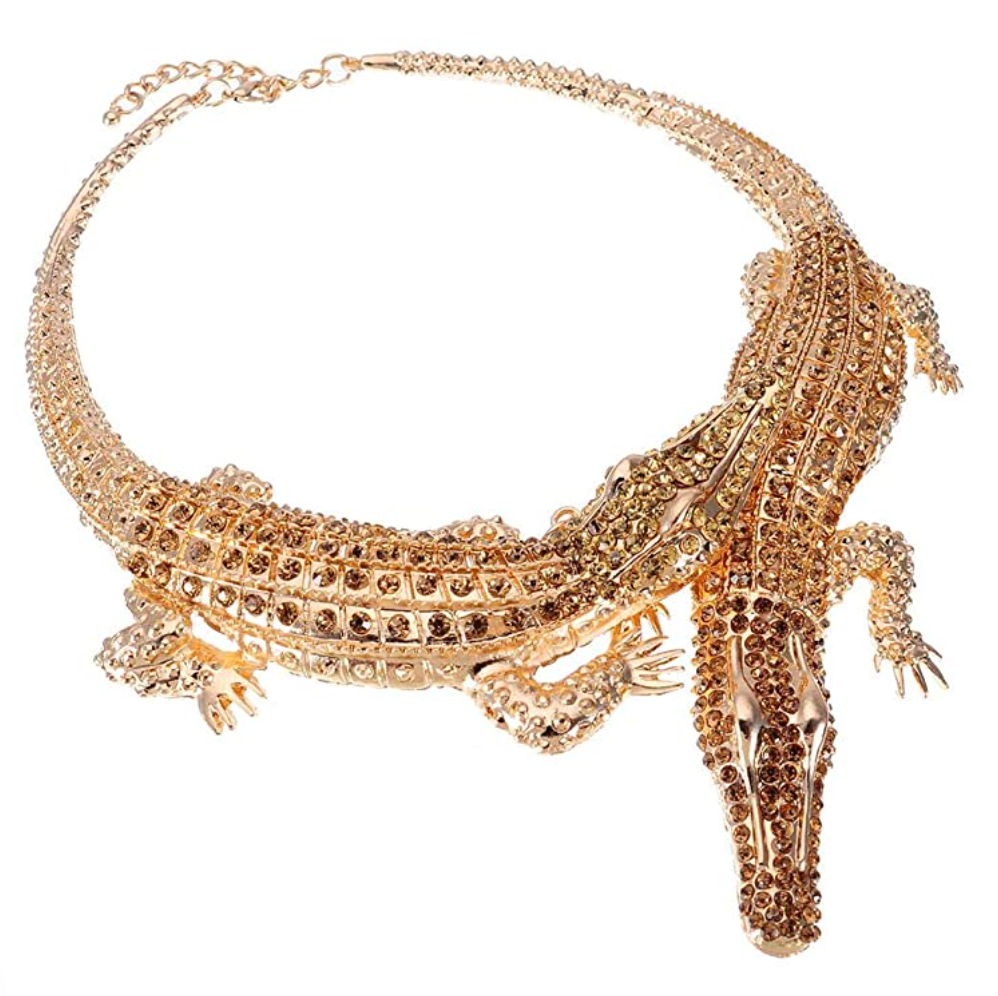 Alligator Collar Necklace Crocodile Statement Charm Diamond Chain Choker Gator Jewelry Birthday Gift 20in.