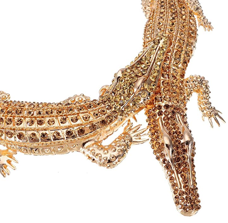 Alligator Collar Necklace Crocodile Statement Charm Diamond Chain Choker Gator Jewelry Birthday Gift 20in.
